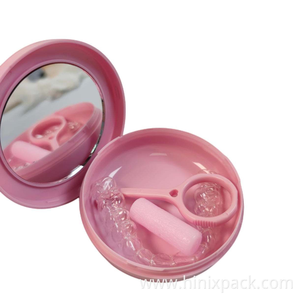 Plastic Round Shape Braces Mouthguard Case with mirror